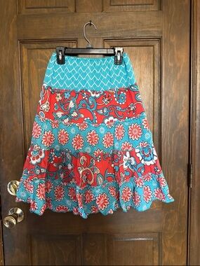 Cato Teal and Red Floral Tiered Skirt